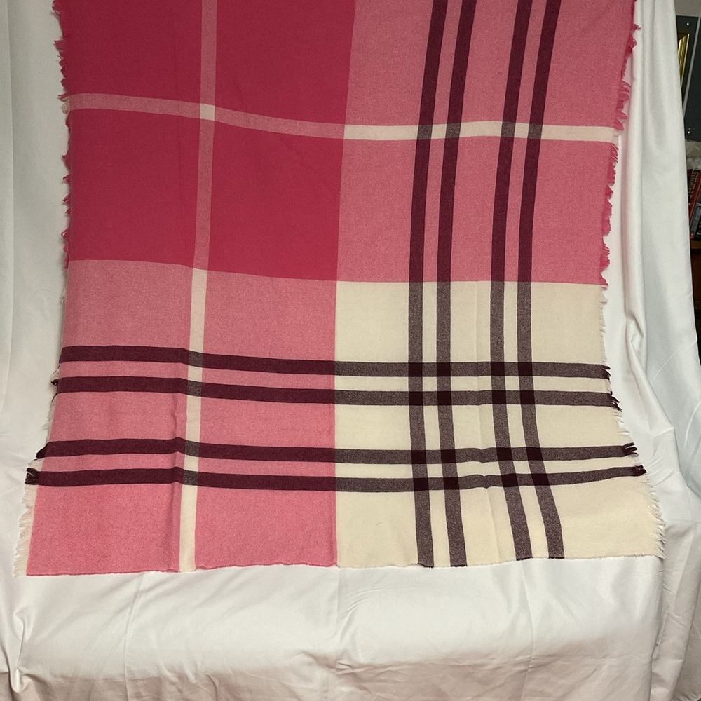 Talbots Pink and Cream Reversible Wool Blend Checkered Scarf. 48” Square - Picture 1 of 2